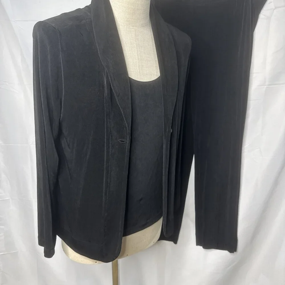 Chicos Travelers Womens 2 Black 3Pc Set Knit Tank Top Cardigan Pull On Pants L